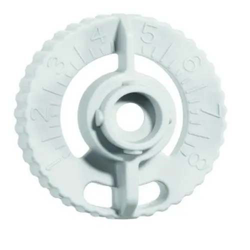 Einstellwerkzeug in Hellgrau mit Skala zur Regulierung von Heizkörperventilen, hergestellt von IMI Hydronic Engineering.